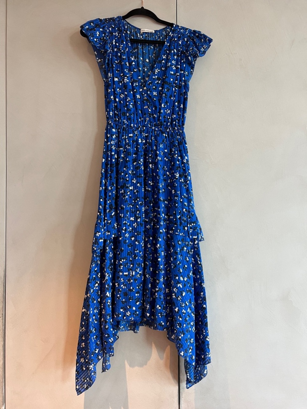 Ulla Johnson Blue Floral Handkerchief-Hem Dress